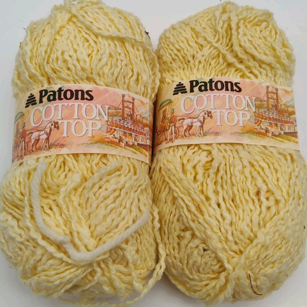 Lot of 2 Patons Cotton Top Yarn Skeins Color #6420 Pale Yellow 50g 1 3/4 Oz NOS